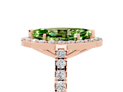 Rose gold Marquise Cut Halo Diamond Ring with Pavé Band and Three-Prong Setting_5