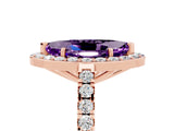 Rose gold Marquise Cut Halo Diamond Ring with Pavé Band and Three-Prong Setting_5