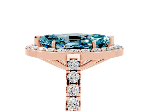 Rose gold Marquise Cut Halo Diamond Ring with Pavé Band and Three-Prong Setting_5
