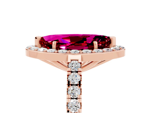 Rose gold Marquise Cut Halo Diamond Ring with Pavé Band and Three-Prong Setting_5