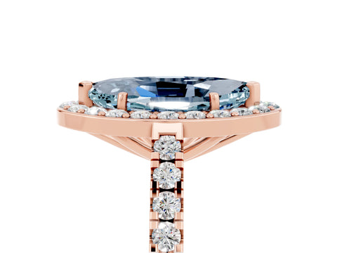 Rose gold Marquise Cut Halo Diamond Ring with Pavé Band and Three-Prong Setting_5