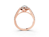 Rose gold Marquise Cut Halo Diamond Ring with Pavé Band and Three-Prong Setting_6