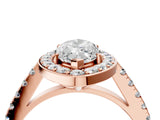 Rose gold Marquise Cut Halo Diamond Ring with Pavé Band and Three-Prong Setting_7