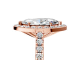 Rose gold Marquise Cut Halo Diamond Ring with Pavé Band and Three-Prong Setting_8