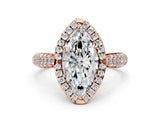 Rose gold Marquise Cut Halo Diamond Ring with Pavé Band_15