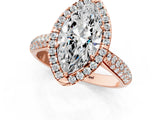 Rose gold Marquise Cut Halo Diamond Ring with Pavé Band_16