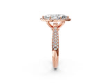 Rose gold Marquise Cut Halo Diamond Ring with Pavé Band_17