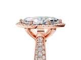 Rose gold Marquise Cut Halo Diamond Ring with Pavé Band_20