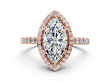Rose gold Marquise Cut Halo Diamond Ring with Pave Band and Four-Prong Setting_37