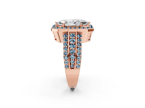 Rose gold Marquise Cut Halo Diamond Ring with Round with Aquamarine side stone Split Shank and Prong Setting_2