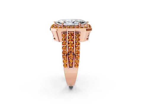 Rose gold Marquise Cut Halo Diamond Ring with Round with Citrine side stone Split Shank and Prong Setting_2