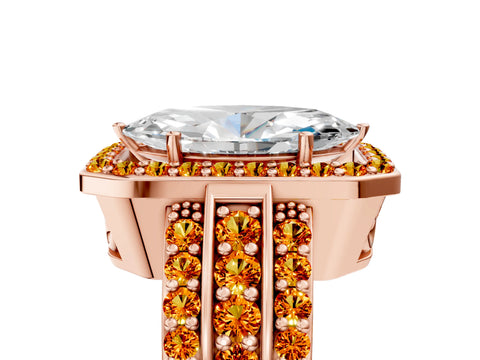 Rose gold Marquise Cut Halo Diamond Ring with Round with Citrine side stone Split Shank and Prong Setting_5