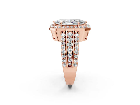 Rose gold Marquise Cut Halo Diamond Ring with Round with Moissanite side stone Split Shank and Prong Setting_2