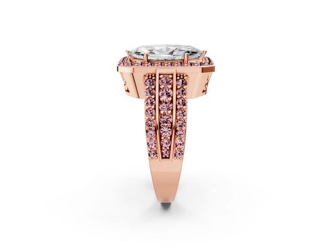 Rose gold Marquise Cut Halo Diamond Ring with Round with Morganite side stone Split Shank and Prong Setting_2