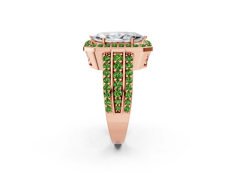 Rose gold Marquise Cut Halo Diamond Ring with Round with Peridot side stone Split Shank and Prong Setting_2
