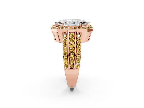Rose gold Marquise Cut Halo Diamond Ring with Round with Yellow Sapphire side stone Split Shank and Prong Setting_2