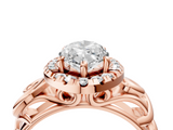Rose gold Marquise Cut Halo Diamond Ring with Scrollwork Band and Four-Prong Setting_86