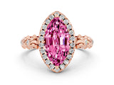 Rose gold Marquise Cut Halo Diamond Solitaire with Filigree Band and Four-Prong Setting