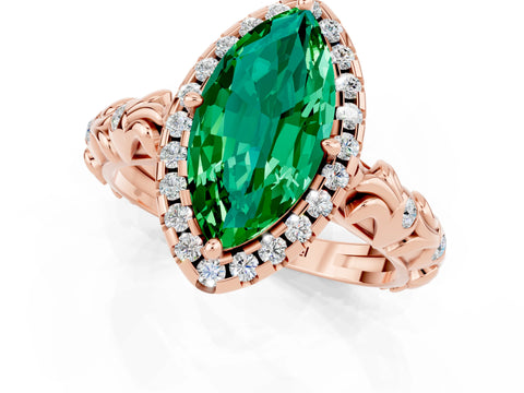 Rose gold Marquise Cut Halo Diamond Solitaire with Filigree Band and Four-Prong Setting_1
