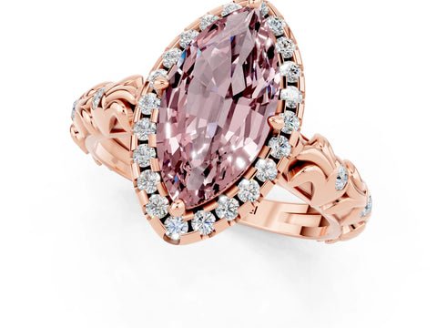 Rose gold Marquise Cut Halo Diamond Solitaire with Filigree Band and Four-Prong Setting_1