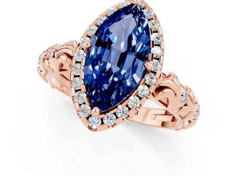 Rose gold Marquise Cut Halo Diamond Solitaire with Filigree Band and Four-Prong Setting_1