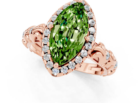 Rose gold Marquise Cut Halo Diamond Solitaire with Filigree Band and Four-Prong Setting_1