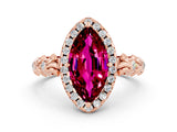 Rose gold Marquise Cut Halo Diamond Solitaire with Filigree Band and Four-Prong Setting