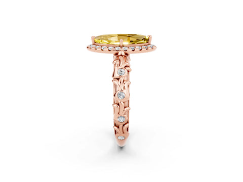 Rose gold Marquise Cut Halo Diamond Solitaire with Filigree Band and Four-Prong Setting_2