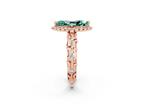 Rose gold Marquise Cut Halo Diamond Solitaire with Filigree Band and Four-Prong Setting_2