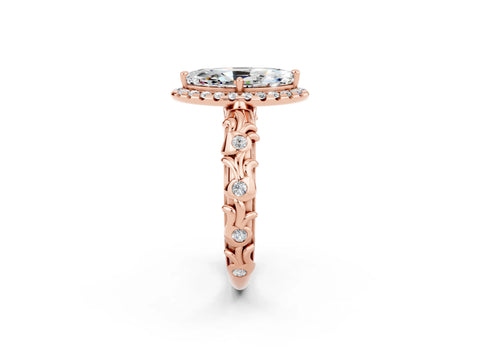 Rose gold Marquise Cut Halo Diamond Solitaire with Filigree Band and Four-Prong Setting_2