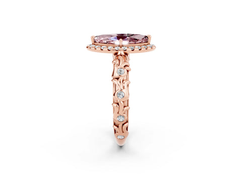 Rose gold Marquise Cut Halo Diamond Solitaire with Filigree Band and Four-Prong Setting_2