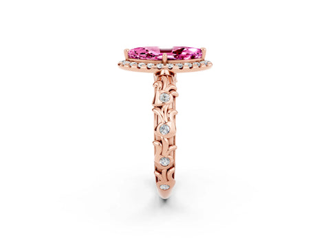 Rose gold Marquise Cut Halo Diamond Solitaire with Filigree Band and Four-Prong Setting_2