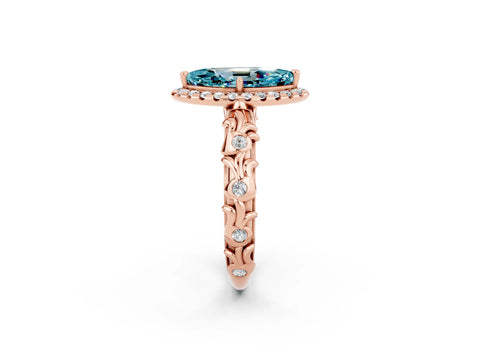 Rose gold Marquise Cut Halo Diamond Solitaire with Filigree Band and Four-Prong Setting_2