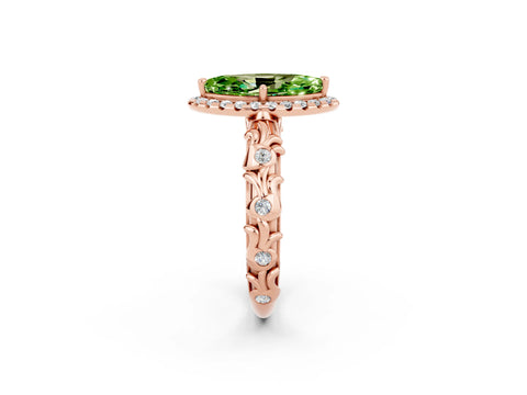 Rose gold Marquise Cut Halo Diamond Solitaire with Filigree Band and Four-Prong Setting_2