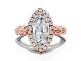 Rose gold Marquise Cut Halo Diamond Solitaire with Filigree Band and Four-Prong Setting_3