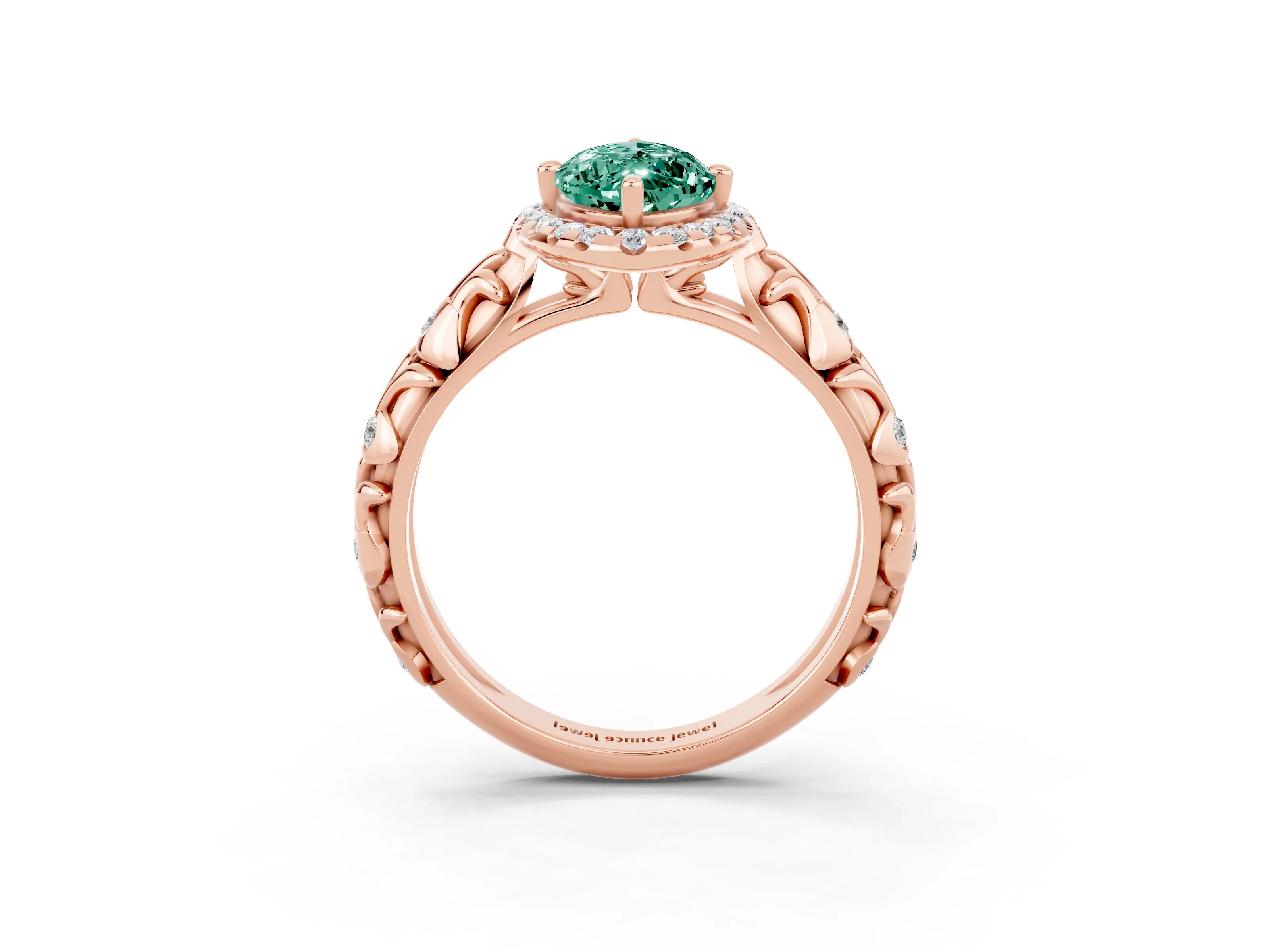 Rose gold Marquise Cut Halo Diamond Solitaire with Filigree Band and Four-Prong Setting_3