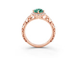 Rose gold Marquise Cut Halo Diamond Solitaire with Filigree Band and Four-Prong Setting_3