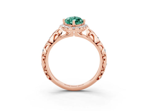 Rose gold Marquise Cut Halo Diamond Solitaire with Filigree Band and Four-Prong Setting_3