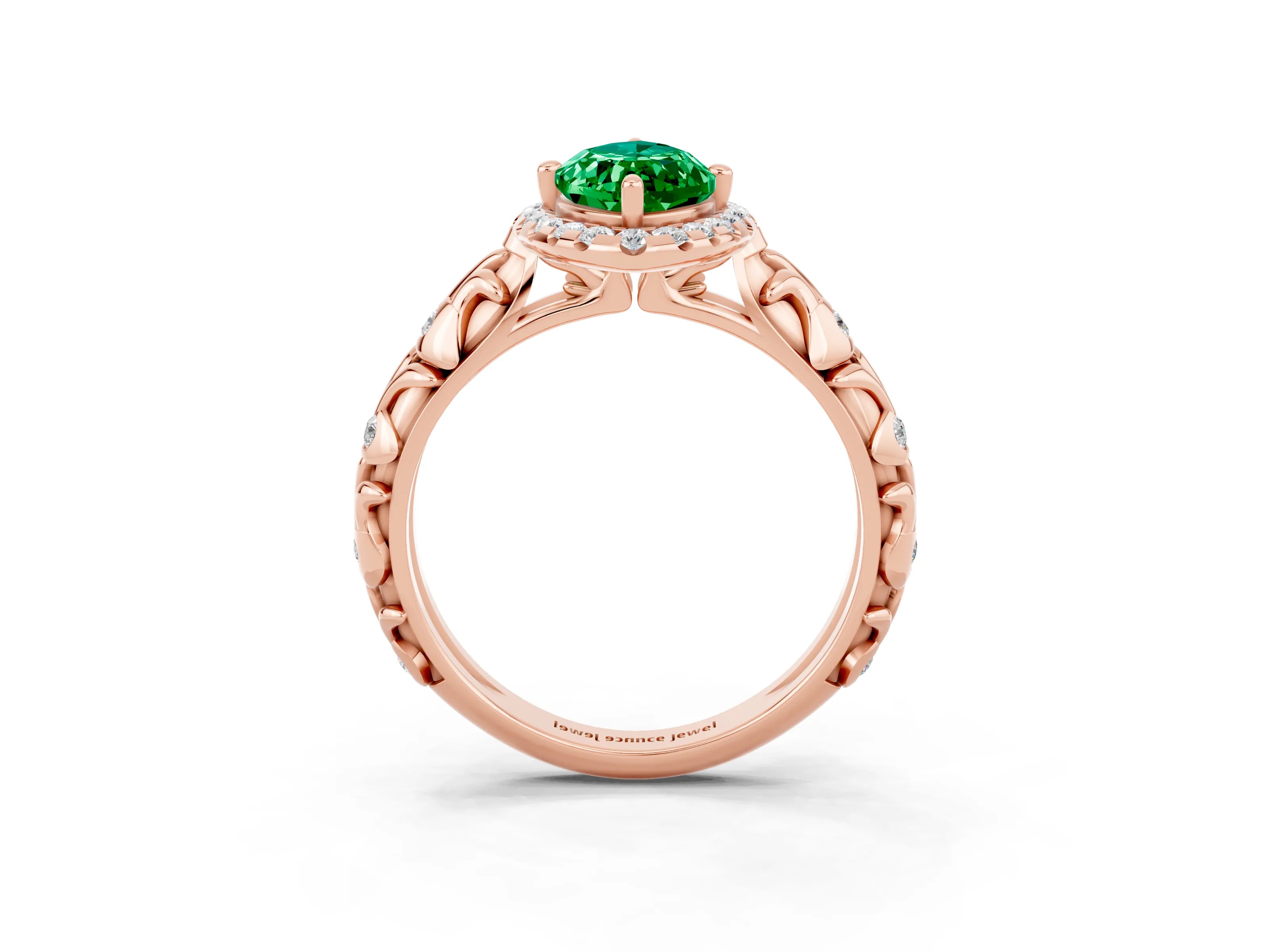 Rose gold Marquise Cut Halo Diamond Solitaire with Filigree Band and Four-Prong Setting_3