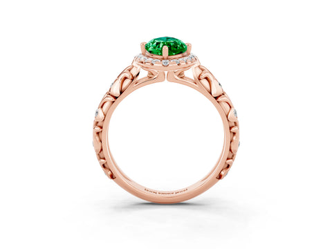 Rose gold Marquise Cut Halo Diamond Solitaire with Filigree Band and Four-Prong Setting_3