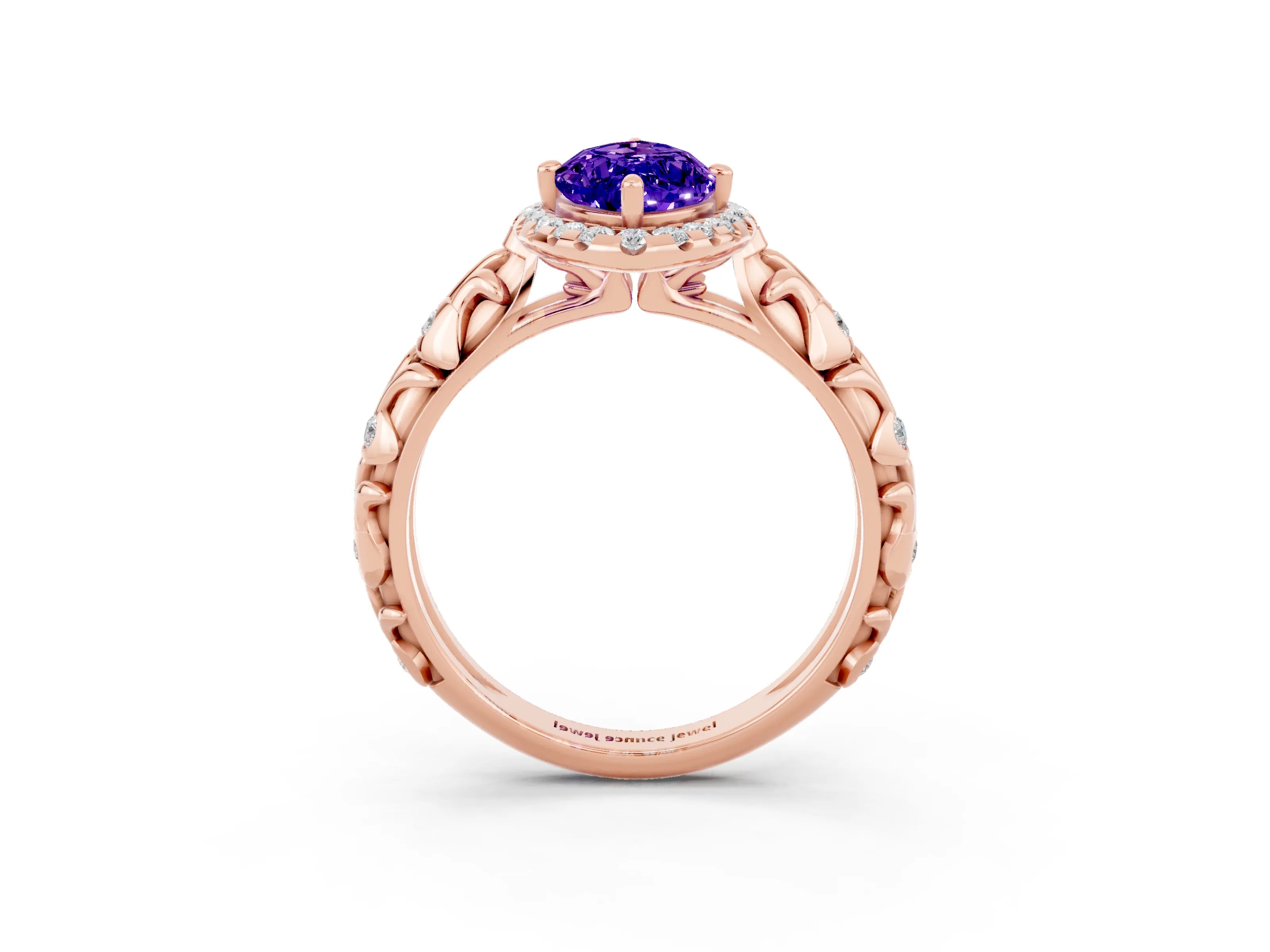 Rose gold Marquise Cut Halo Diamond Solitaire with Filigree Band and Four-Prong Setting_3