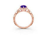 Rose gold Marquise Cut Halo Diamond Solitaire with Filigree Band and Four-Prong Setting_3