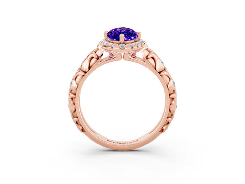 Rose gold Marquise Cut Halo Diamond Solitaire with Filigree Band and Four-Prong Setting_3