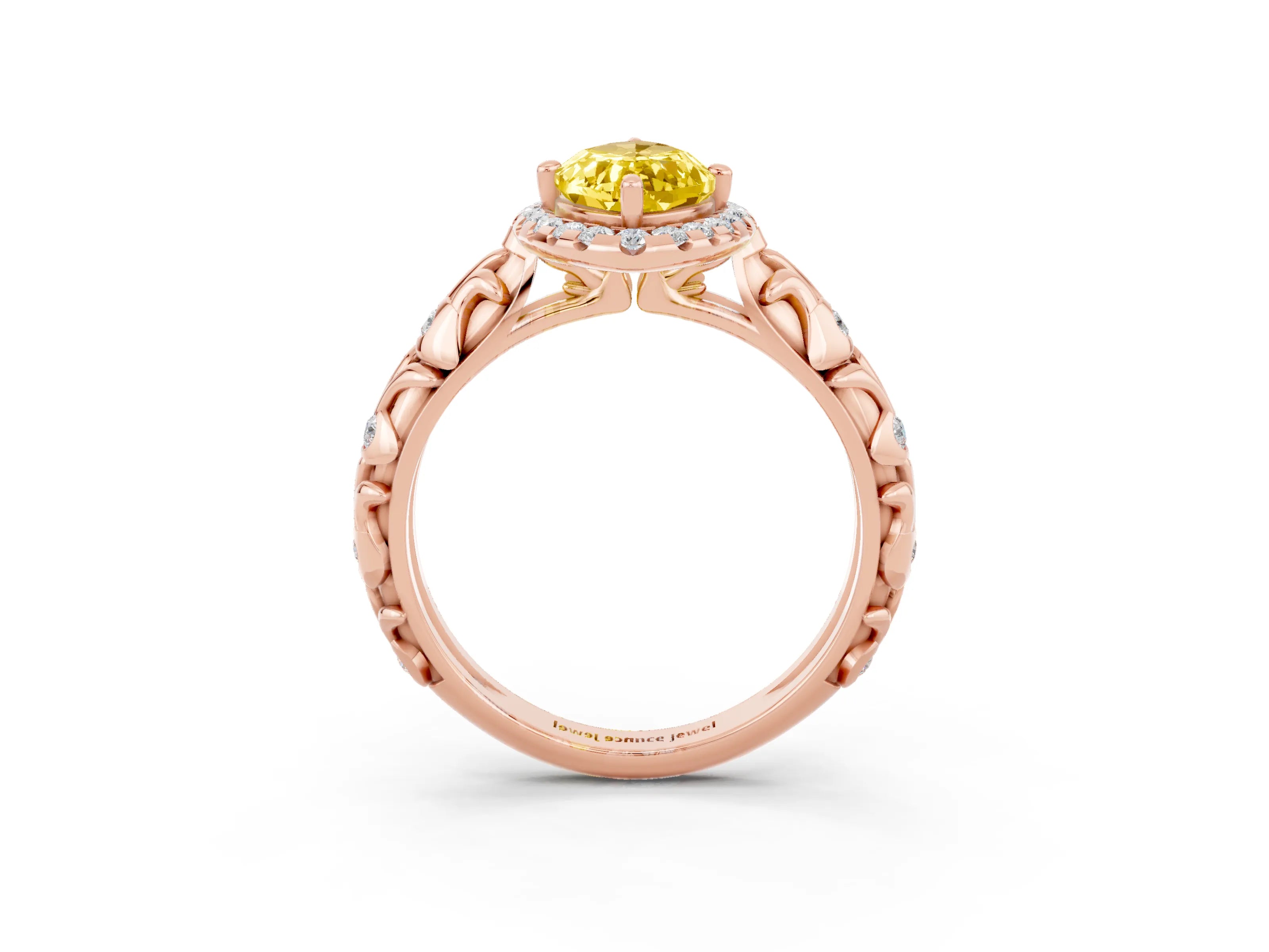 Rose gold Marquise Cut Halo Diamond Solitaire with Filigree Band and Four-Prong Setting_3