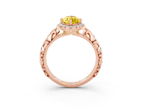 Rose gold Marquise Cut Halo Diamond Solitaire with Filigree Band and Four-Prong Setting_3
