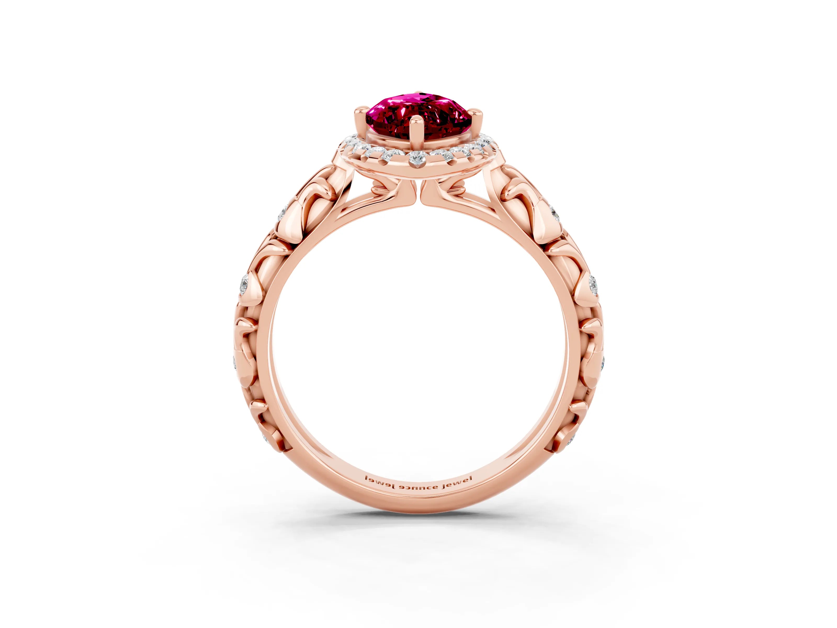 Rose gold Marquise Cut Halo Diamond Solitaire with Filigree Band and Four-Prong Setting_3