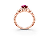 Rose gold Marquise Cut Halo Diamond Solitaire with Filigree Band and Four-Prong Setting_3