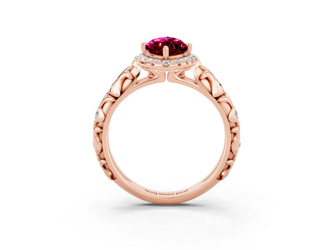 Rose gold Marquise Cut Halo Diamond Solitaire with Filigree Band and Four-Prong Setting_3