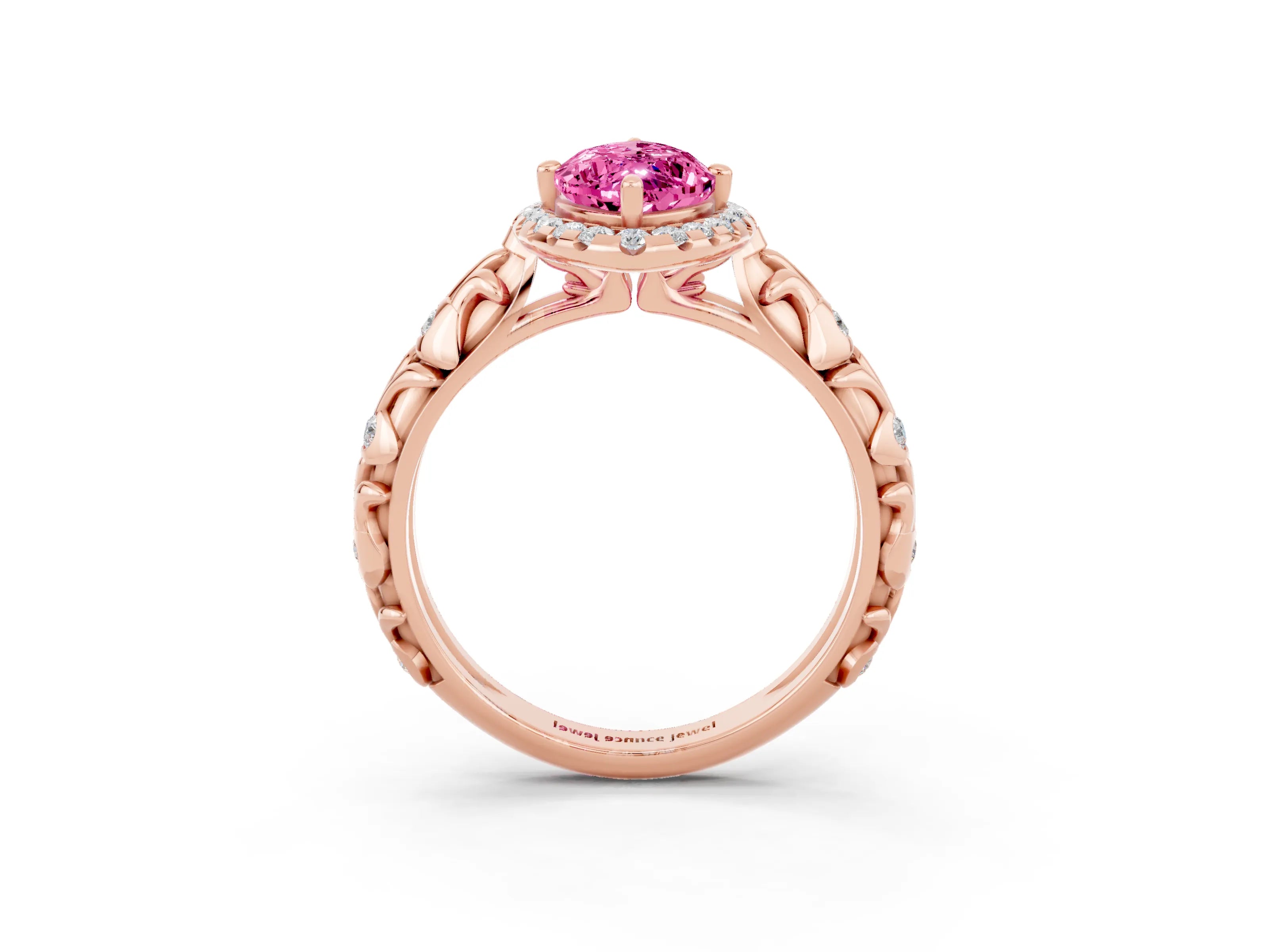 Rose gold Marquise Cut Halo Diamond Solitaire with Filigree Band and Four-Prong Setting_3