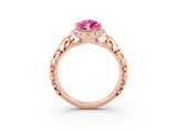 Rose gold Marquise Cut Halo Diamond Solitaire with Filigree Band and Four-Prong Setting_3